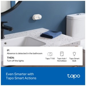 Weißer Tapo T150 Präsenzsensor im Badezimmer, Teil der Hausautomation.