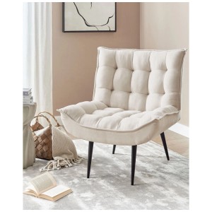 Fauteuil en tissu beige Beliani Alvesta, une chaise rembourrée matelassée moderne.