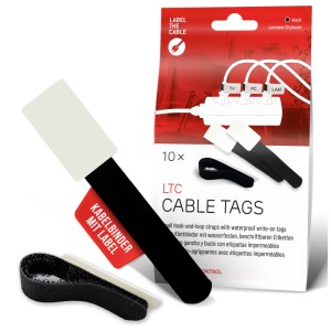 Fascette per cavi con etichetta, confezione da 10, nere. Fascette a velcro per organizzare i cavi.