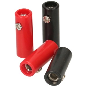 Fiches bananes, 4 pièces, colorées (rouge, noir), 4 mm, pour applications basse tension.