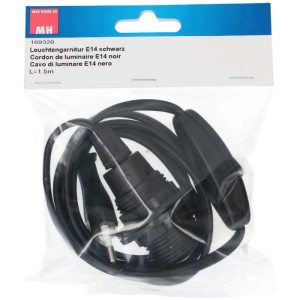 Kit luminaire E14 noir avec câble de 1,5 m, prise et interrupteur pour lampes personnalisées.
