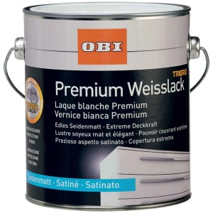 OBI Premium Smalto Bianco Tribrid, latta da 2L, finitura satinata. Smalto bianco di alta qualità per interni ed esterni.