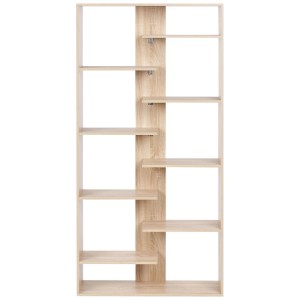 Bibliothèque moderne Beliani Fontas marron avec 8 niveaux ouverts et asymétriques. Design scandinave pour livres et déco.