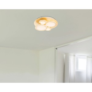 Plafonnier LED moderne Tilo aspect feuille d'or avec cristaux K5, Ø 45 cm.