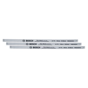 Lame per seghetto universale Bosch, 150 mm, 24 TPI, 3 pezzi, per tagli precisi.