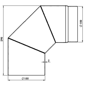 Coude de tuyau de fumée Firefix, emboîté, sans porte, rigide, gris foncé, Ø 150 mm, 90 degrés, accessoires pour poêles et fours.