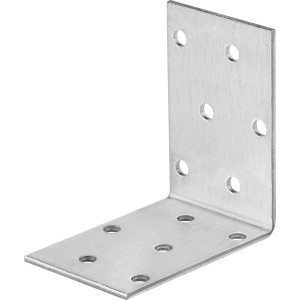 Équerre zinguée 50x50x40 mm avec trous, adaptée aux constructions en bois.