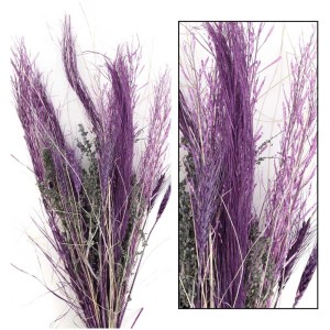 Bouquet decorativo di fiori secchi viola, altezza 110 cm, per un interno elegante.