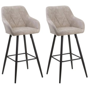 Lot de 2 tabourets de bar Darien, revêtement en tissu beige, structure en métal noir avec accoudoirs et dossier.