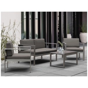 Banc de jardin Beliani Salerno gris foncé avec coussin, 2 places en métal.