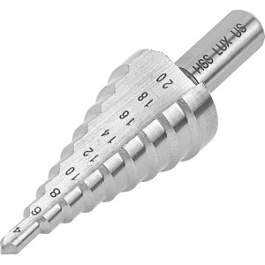 Foret étagé LUX Comfort, 4-20 mm, en acier. Foret universel pour ébavurer et percer.