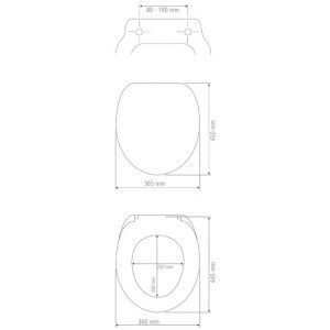 Disegno tecnico: Sedile WC Wenko Exclusive n. 2 bianco con dimensioni.