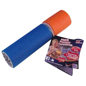 Mini pistolet à eau en mousse Happy People, bleu et orange, avec étiquette. Pistolet à eau pour enfants.