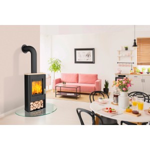 Poêle Fireplace Tuvalu, 6 kW, grès, noir. Poêle à combustion intermittente dans salon.
