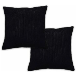 Deux coussins noirs Sehlbach en velours côtelé 45x45 cm. Coussins décoratifs zippés aspect velours côtelé.