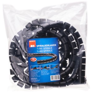 Gaine spirale noire, 3m x 25mm, pour gestion des câbles dans les goulottes.