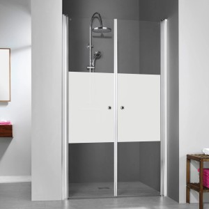 Breuer Elana Pendeltür für Nische, Alu Chromeffekt, mit teilweiser Milchglas-Optik.