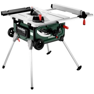 Scie circulaire sur table Metabo TS 254 avec support, mobile et compacte.