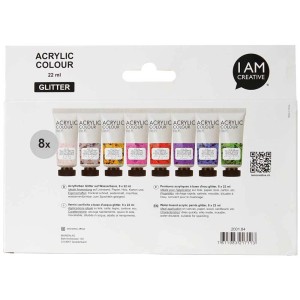 I Am Creative peintures acryliques à paillettes, lot de 8 tubes de 22 ml.