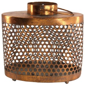 Lanterne en métal cuivré avec verre, Ø 24cm, hauteur 13,5cm, source de lumière décorative pour une ambiance chaleureuse.