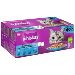 Whiskas Katzen-Nassfutter 7 Plus Fischauswahl in Gelee, 40 Stück Packung.