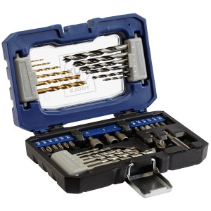 Set di punte e inserti LUX, 36 pezzi in valigetta. Set di punte versatile per legno, pietra e metallo.
