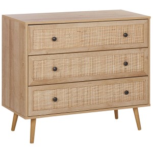 Commode Beliani Ponca avec 3 tiroirs en rotin marron, 79x90x40 cm.
