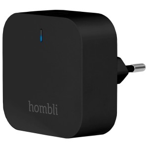 Schwarze Hombli Bluetooth-Brücke für Hausautomation, Nahansicht.