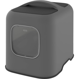 Maison de toilette pour chat Rotho Biala anthracite avec poignée et trappe.