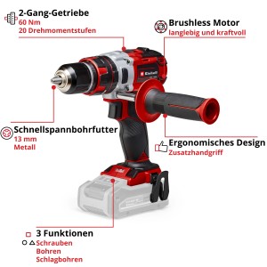 Trapano avvitatore a percussione a batteria Einhell TP-CD 18 Li-i BL Solo: trapano a batteria con impugnatura supplementare.