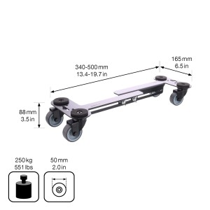 Wagner aide au transport extensible en acier, extensible, avec roulettes et dimensions.