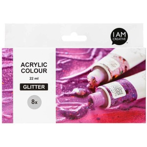 I Am Creative Peintures acryliques à paillettes, ensemble de 8 pièces avec tubes de peinture et peinture à paillettes.