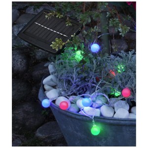 Catena luminosa solare Star Trading Globini con sfere LED colorate in fioriera.