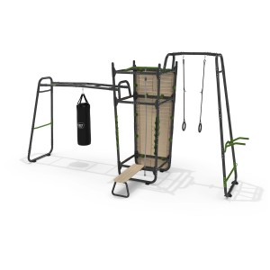 Exit Powerstation GetSet PS620: Attrezzatura fitness per esterni con sbarra per trazioni, sacco da boxe, parete da arrampicata e altro per il giardino.