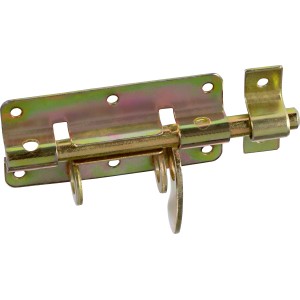 Loquet de verrouillage zingué jaune, 100x48 mm, pour portes de meubles et usage extérieur.
