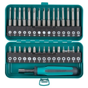 Wolfcraft Safety-Bit-Box, 31 pezzi, con inserti per viti di sicurezza e cacciavite in scatola verde.