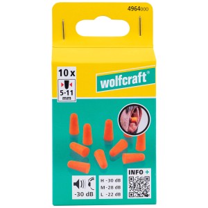 Wolfcraft bouchons d'oreille jetables, 10 pièces, orange, réduction du bruit 30 dB, pour environnements bruyants.