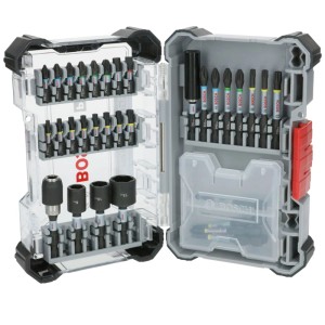 Set di inserti per avvitatori Bosch Professional PRO Impact, 33 pezzi nella custodia aperta.