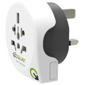 Adaptateur universel UK blanc et noir, 13 A / 250 V, pour différents types de prises.