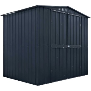 Abri de jardin en métal gris foncé Plus, 220x185x245 cm, avec double porte pour outils de jardin.