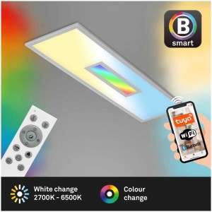 Silberfarbiges Brilo Panel Centro S LED-Panel mit RGB und Fernbedienung, gesteuert per App.