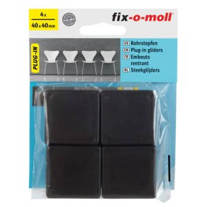 Quatre bouchons de tube noirs carrés 40x40mm à insérer. Patins de meubles, protègent les sols.
