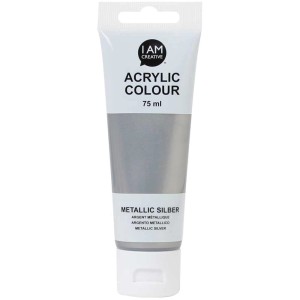 Tube I Am Creative Acrylfarbe Metallic Silber, 75 ml. Acrylfarbe für Künstler.