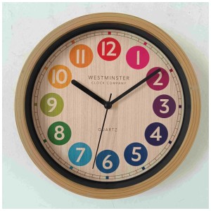 Orologio da parete Globo Vintage, cornice in plastica marrone, quadrante colorato, Ø 22 cm.