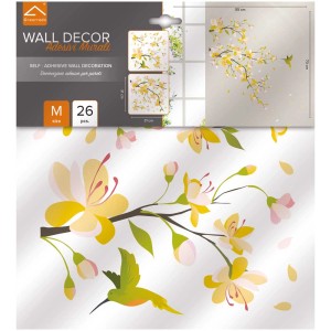 Sticker mural Yellow Branch taille M : Décoratif avec fleurs jaunes et colibri.