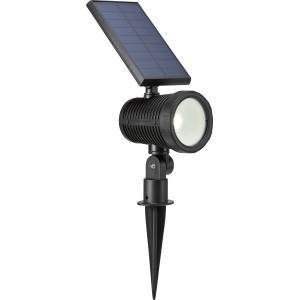 Spot solaire LED noir pour jardin et terrasse. Borne solaire avec piquet de terre.