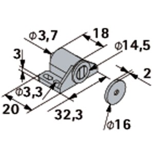 Dessin technique du loquet magnétique Hettich pour meubles. Montre le loquet rond et la contre-plaque avec dimensions.