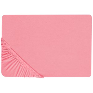 Drap housse Janbu en coton corail, 160x200 cm, avec élastique.