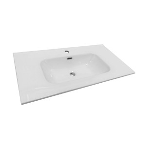 Lavabo in ceramica bianca lucida, 91x47cm, con foro per miscelatore monocomando.