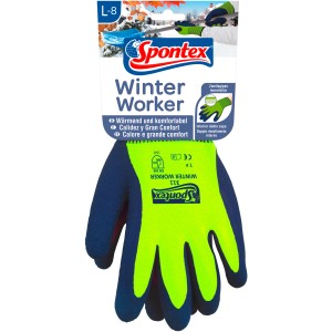Guanti Spontex Winter Worker taglia 8, guanti per la casa foderati con rivestimento in lattice blu/verde.